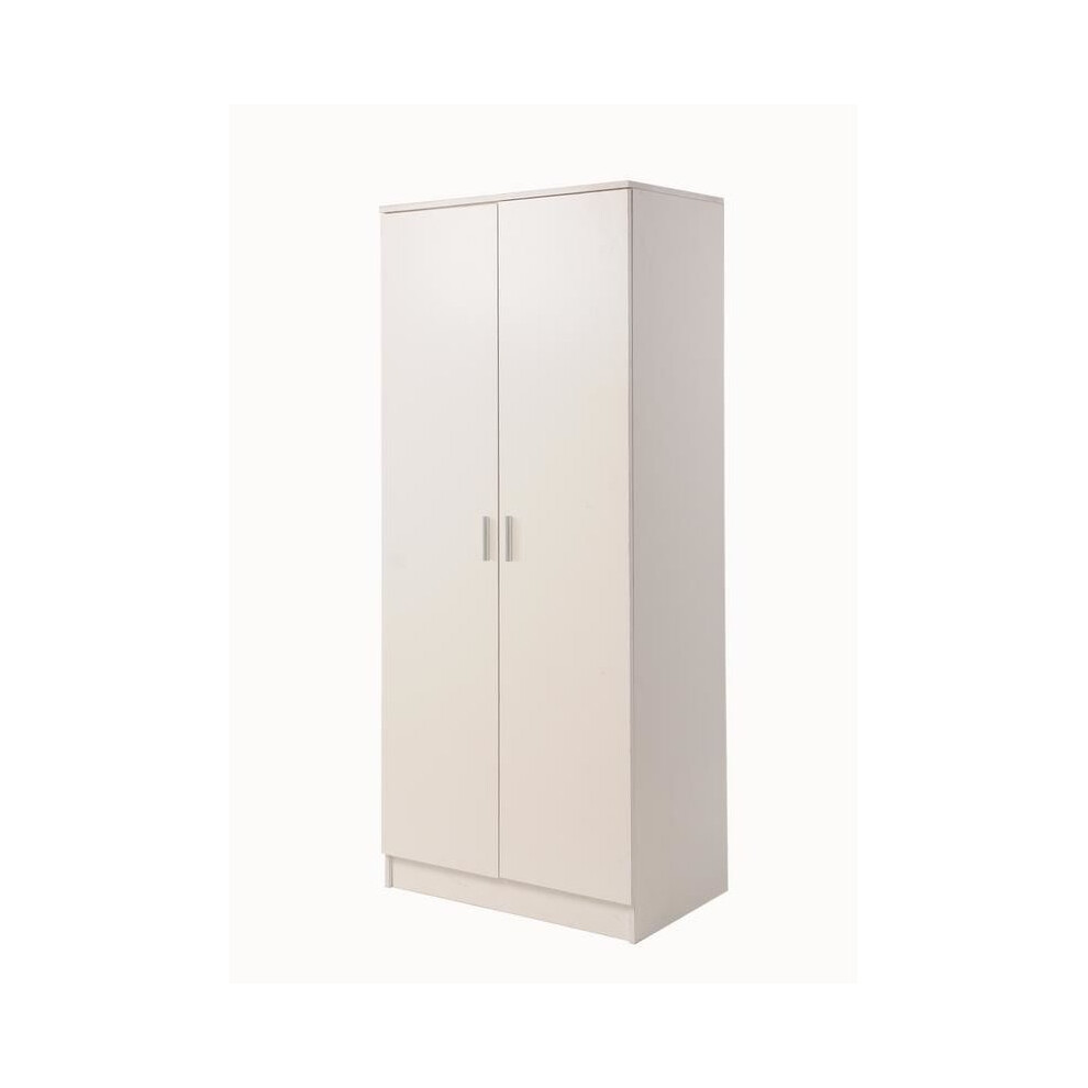 2 Door Double Wardrobe In White - Bedroom Furniture Storage Cupboard