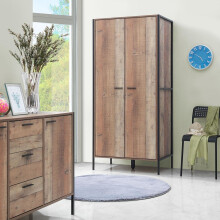 Stretton 2 Door Double Wardrobe Bedroom Furniture Rustic Industrial Oak Effect