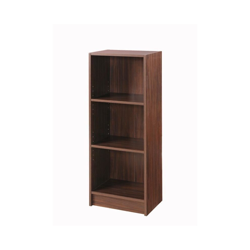 Timber Art Design Uk 3 Tier Medium Narrow Bookcase Shelving Unit Living Room Office Bedroom Walnut Brown