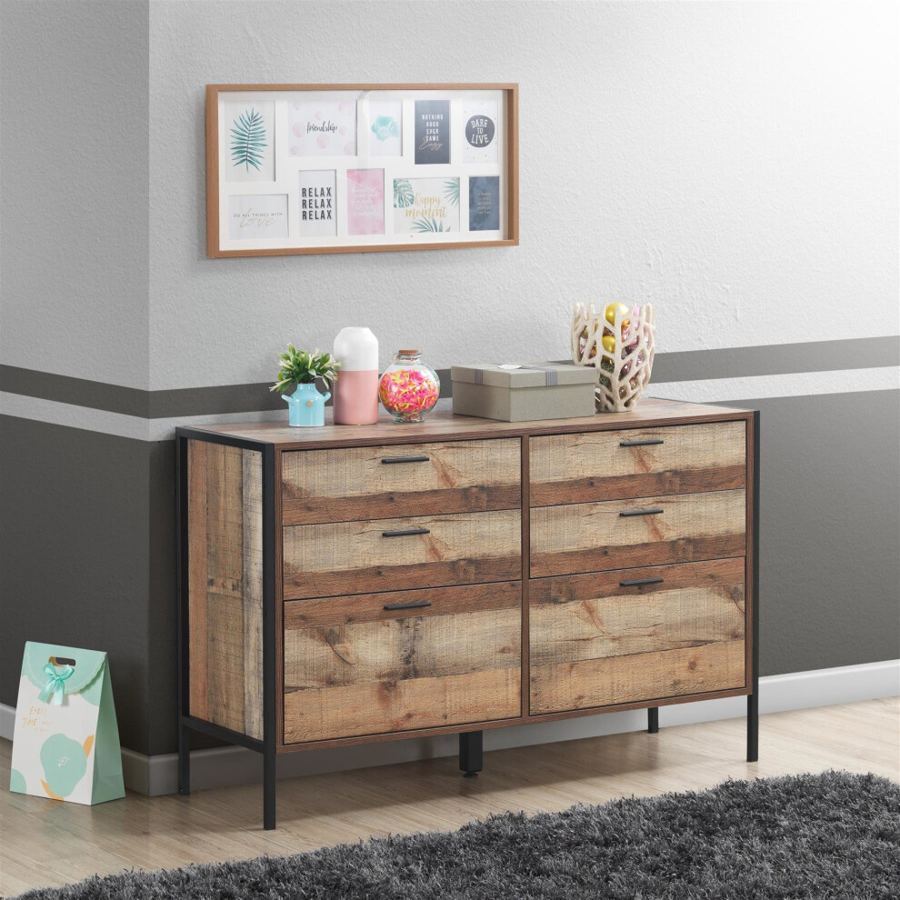 Timber Art Design Uk Stretton Rustic Chest 6 Drawers Bedroom Living Room Storage Industrial Oak Black