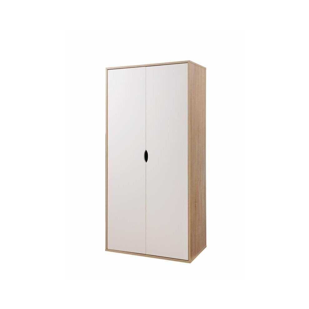 2 Door Double Wardrobe White & Sonoma Oak Effect Bedroom Furniture Cupboard