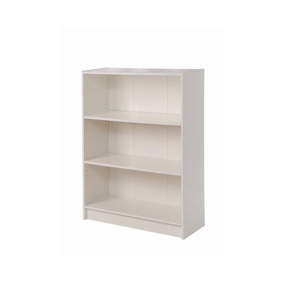 White Bookcase 3 Tier Low Wide Shelving Storage Unit Living Room Bedroom