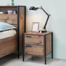 Stretton Urban Bedside Lamp Table with 2 Drawers Rustic Industrial Oak Effect