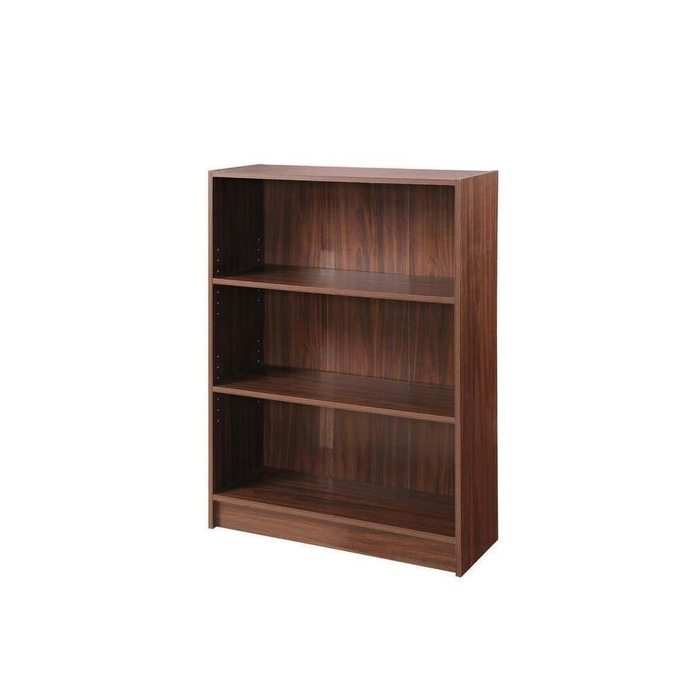 Walnut 3 Tier Low Wide Bookcase Freestanding Storage Unit Living Room Bedroom