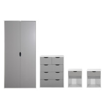 4 Piece Bedroom Furniture Set Wardrobe Chest Drawers 2 Bedsides White & Grey