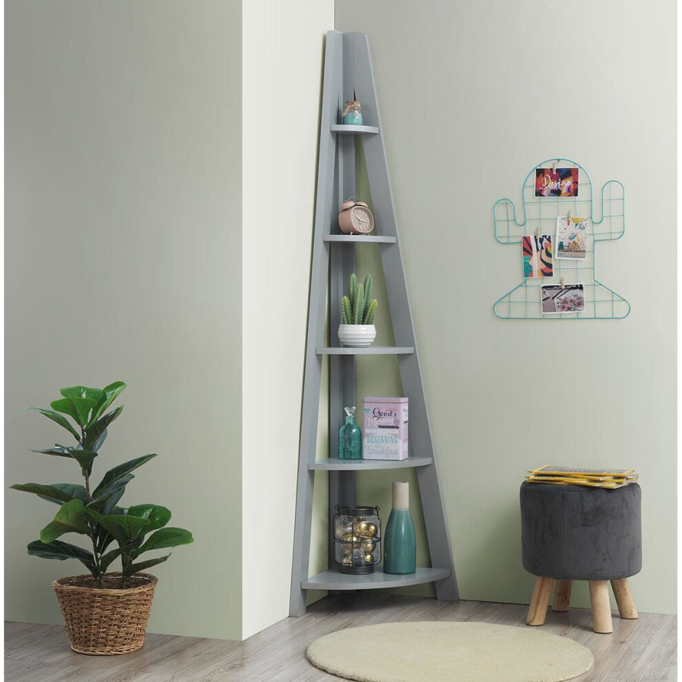 Timber Art Design Uk Riva Scandinavian Retro Corner Ladder Bookcase Shelving Shelf Unit Grey 5 Tier White,Grey
