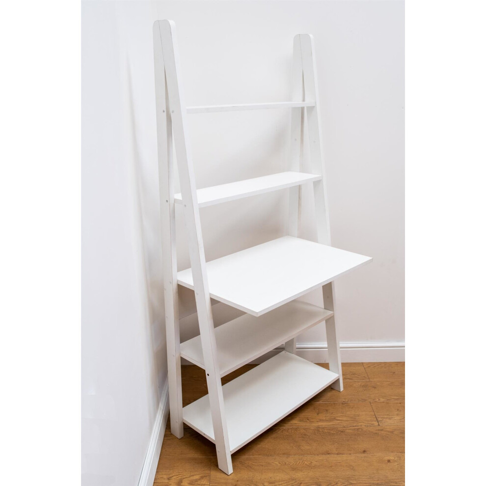 Riva Retro Ladder Bookcase Desk Shelving Shelf Unit 5 Tier White on OnBuy