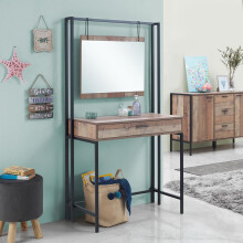 Stretton Bedroom Dressing Vanity Makeup Table Mirror &amp; Drawer Rustic Oak Effect