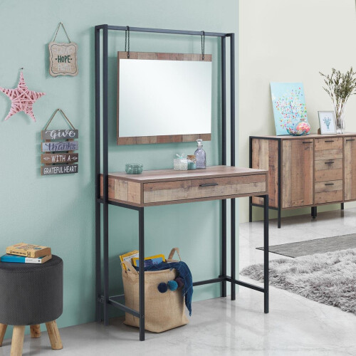 Timber Art Design UK Stretton Bedroom Dressing Vanity Makeup Table Mirror & Drawer Rustic Oak Effect