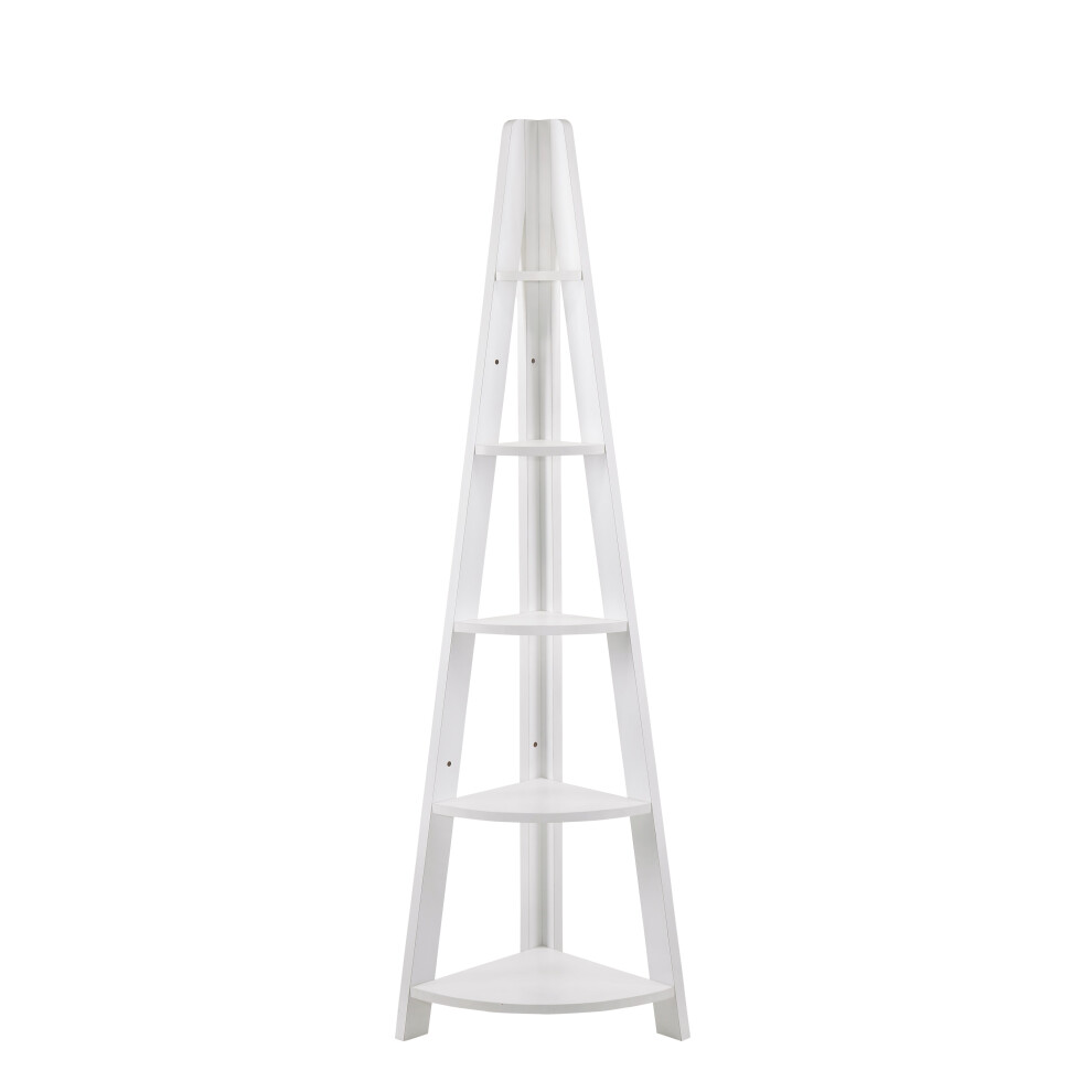 5 Tier Ladder Corner Bookcase Shelving Rack Display Organiser White