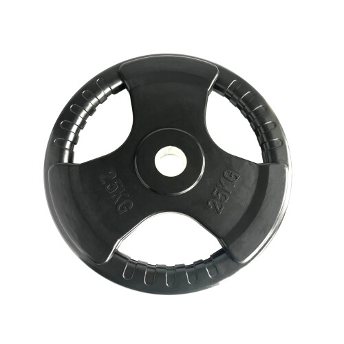 (25kg, Pair) Black Rubber Coated Tri Grip Weight Plates 1