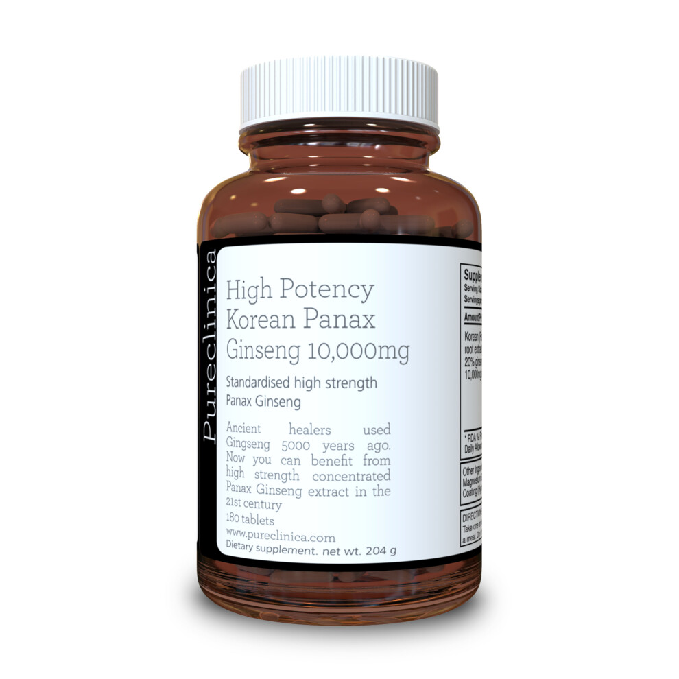 Pureclinica High Potency Korean Panax Ginseng 500mg 20:1 - 20 times stronger than competitor products- provides 20% Korean Ginsenosides.