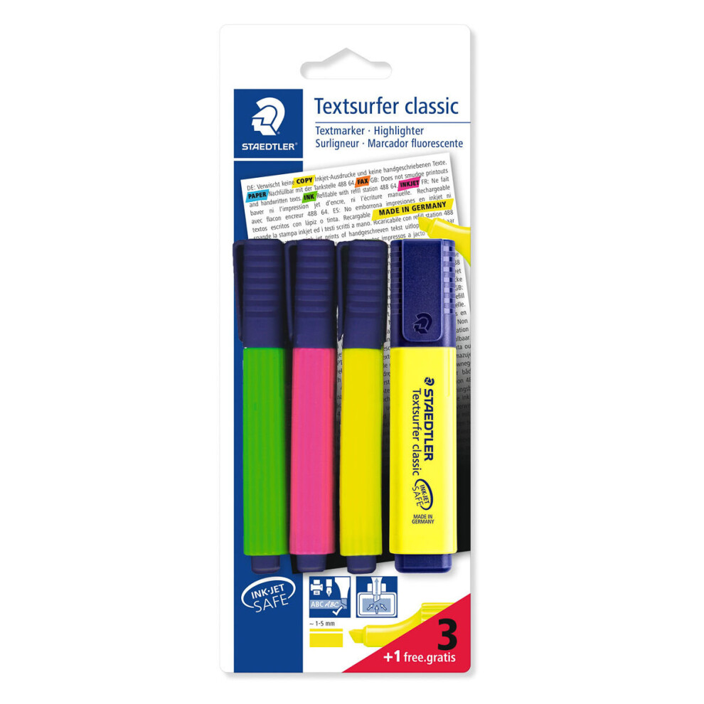 Staedtler Textsurfer Highlighter Blistercard 3+1 Free