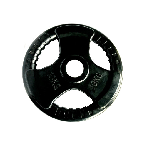 (10kg, Pair) Black Rubber Coated Tri Grip Weight Plates 1