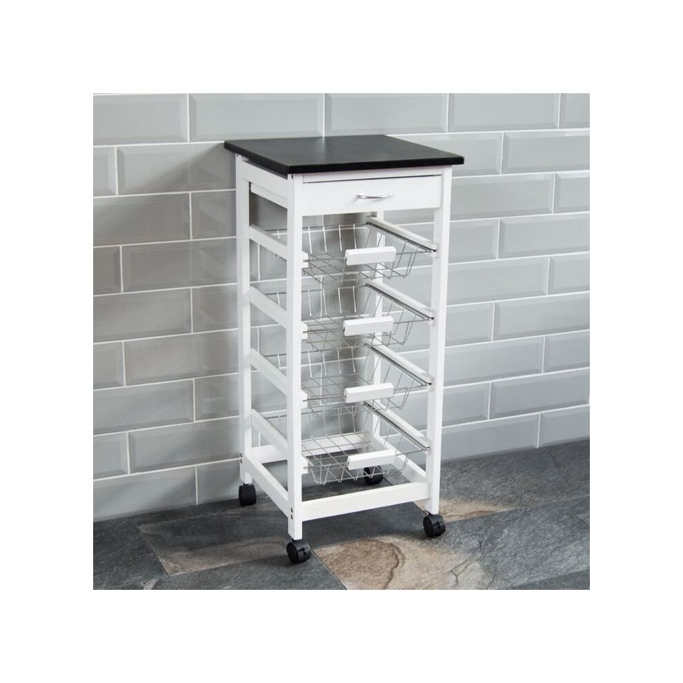 (4 Tier, White) 3 4 Tier Kitchen Trolley Wood Metal basket Drawers