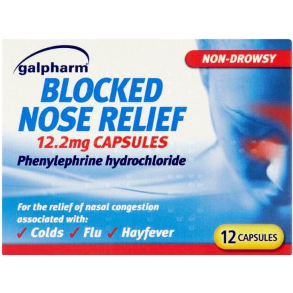 Galpharm Blocked Nose Relief 12.2mg Capsules 12 Pack- Relief of Nasa