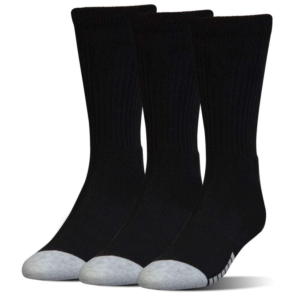 (Black, UK 8.5-11.5) Under Armour HeatGear Crew Adult Sport Socks 3 Pack Black 