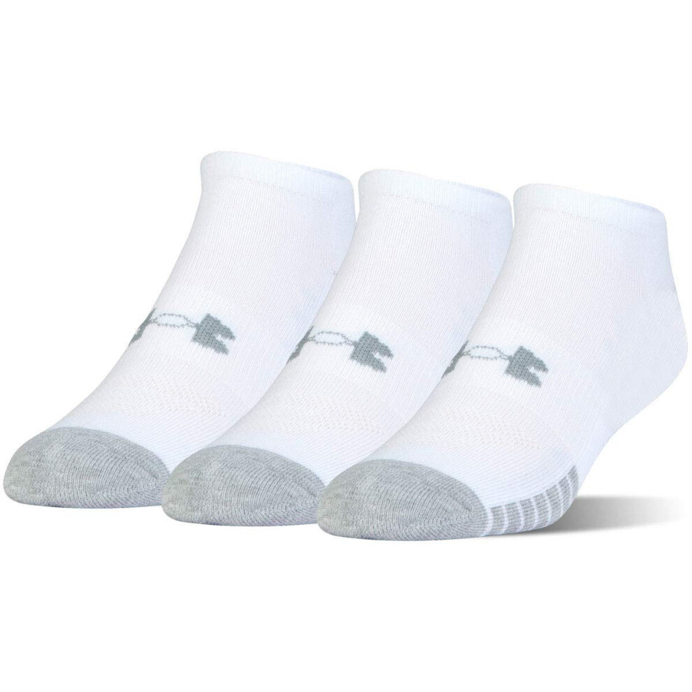 (White, UK 3-7.5) Under Armour HeatGear No Show Adult Sport Socks 3 Pack White