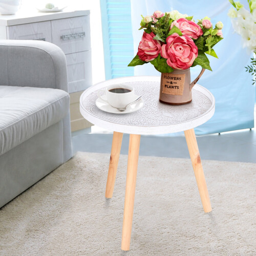 Homcom HOMCOM Round Coffee Table W/ Solid Wood Legs Sofa End Side Coffee 2