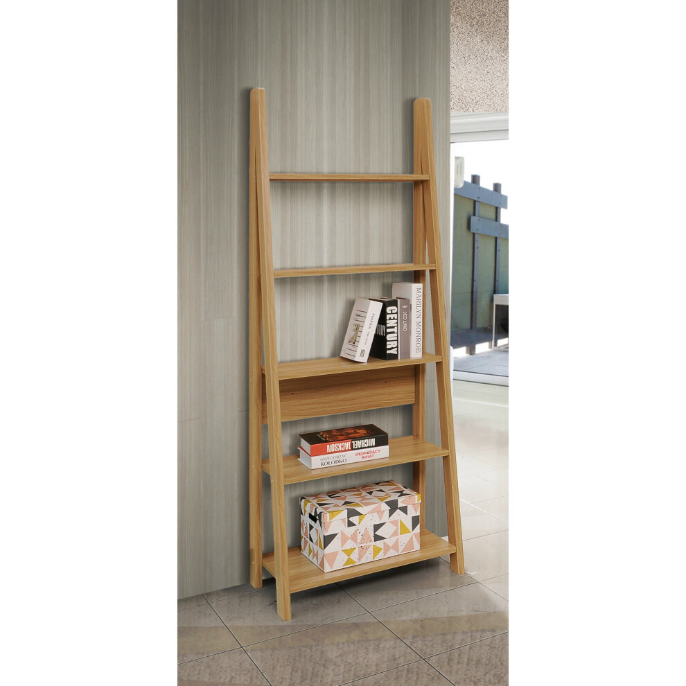 Riva Scandinavian Retro Ladder Bookcase Shelving Shelf Unit Oak 5 Tier