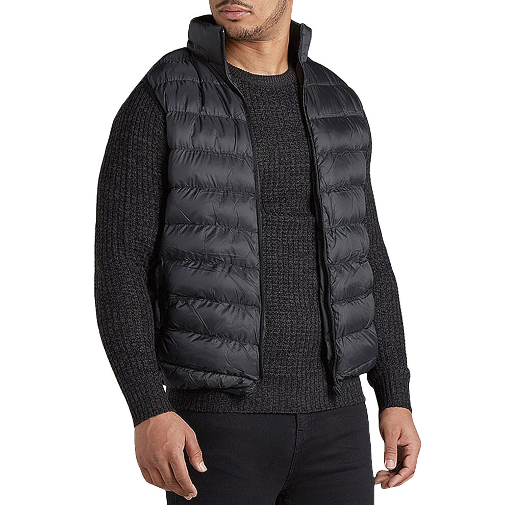 (XL, Black) Brave Soul Mens Chadderton Full Zip Sleeveless Padded Bodywarmer Gilet Jacket