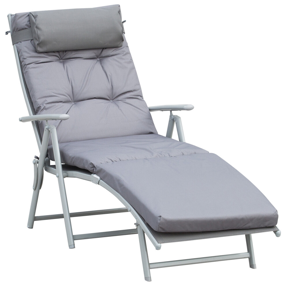Outsunny Sun Lounger Recliner Foldable Padded Seat Adjustable Texteline Grey