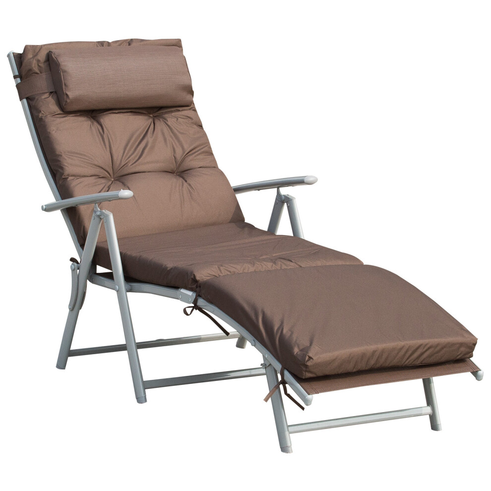 Outsunny Sun Lounger Recliner Foldable Padded Seat Adjustable Texteline Brown