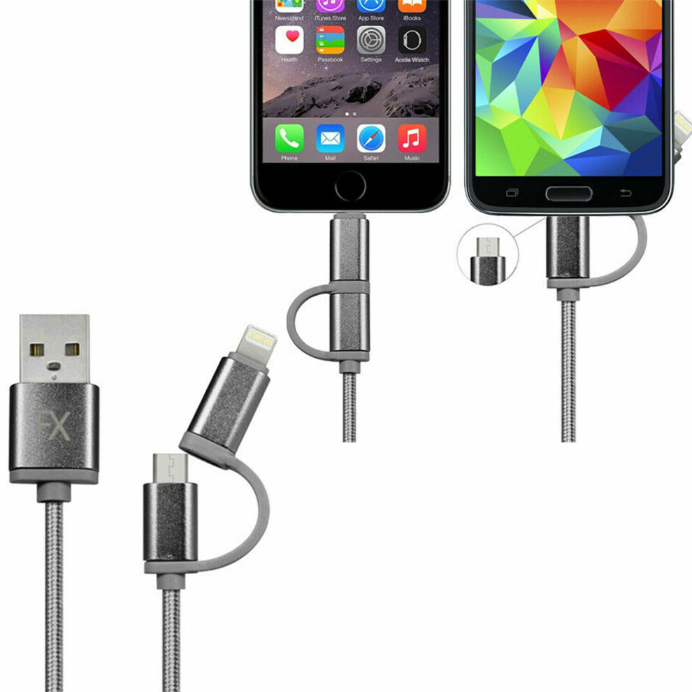 Aquarius Grey (Space 3M) Fx 2 In 1 Micro Usb Braided Charge & Sync Cable 3M
