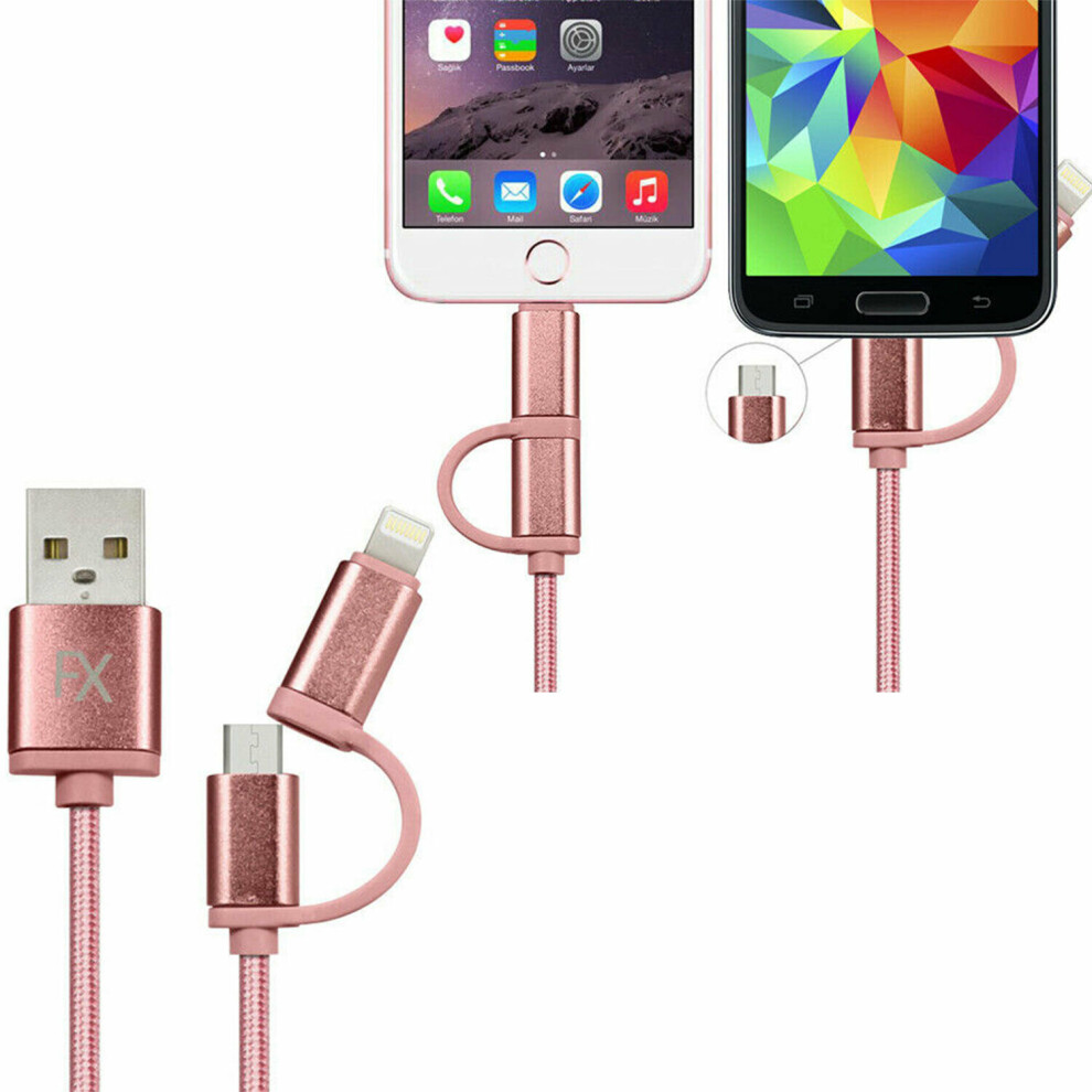 Aquarius Gold (Rose 1M) Fx 2 In 1 Micro Usb Braided Charge & Sync Cable