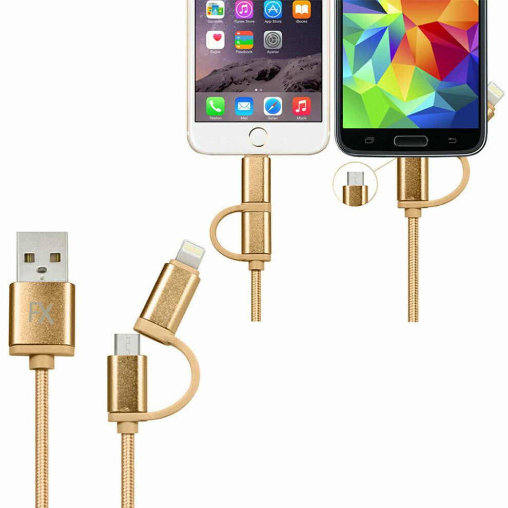Aquarius Gold (, 3M) Fx 2 In 1 Micro Usb Braided Charge & Sync Cable 3M