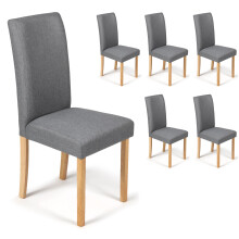 (Grey Marl Fabric, 6) Torino Chairs With Oak Legs | Faux Leather Dining Chairs