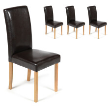 (Brown, 4) Torino Chairs With Oak Legs | Faux Leather Dining Chairs