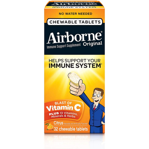 Airborne Original Immune Support Supplement Vitamin C Chewable Tablets, 32 Ct