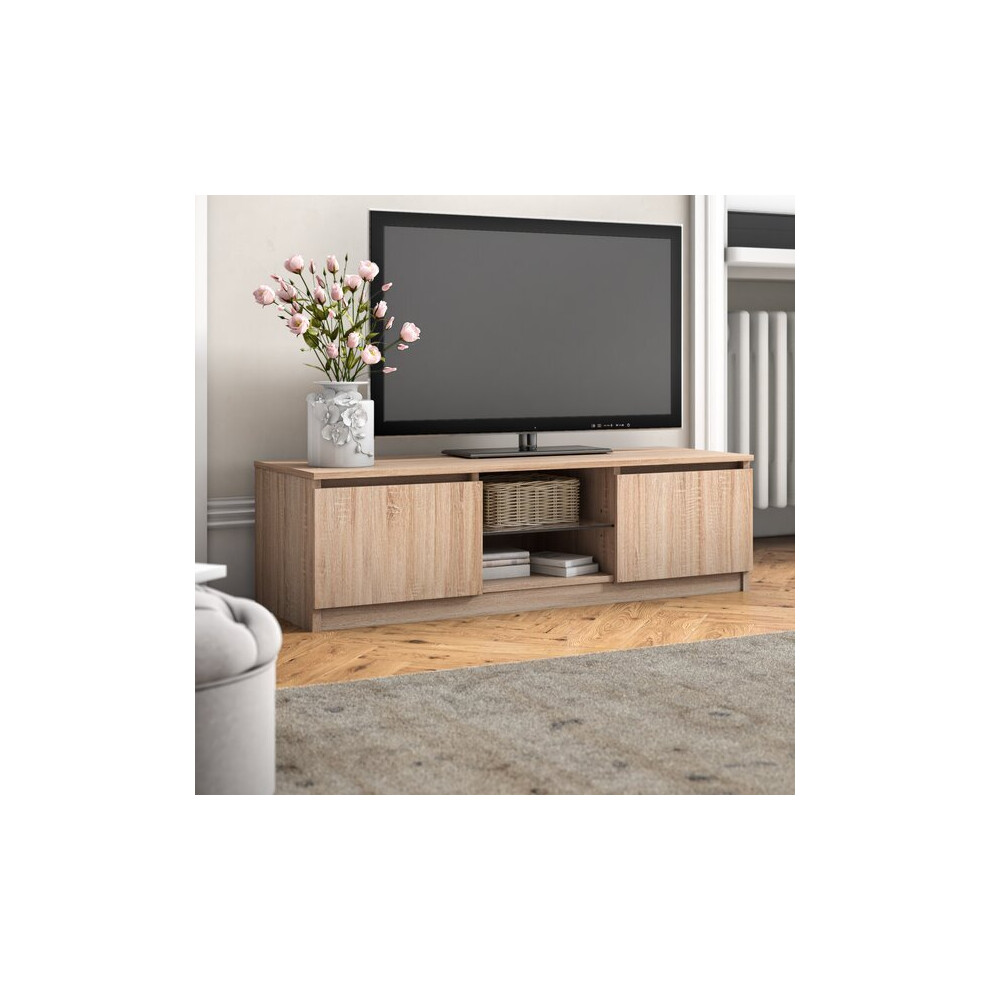 Timber Art Design Uk Modern Tv Unit 120Cm Media Cabinet 2 Doors + Shelf Sonoma Oak