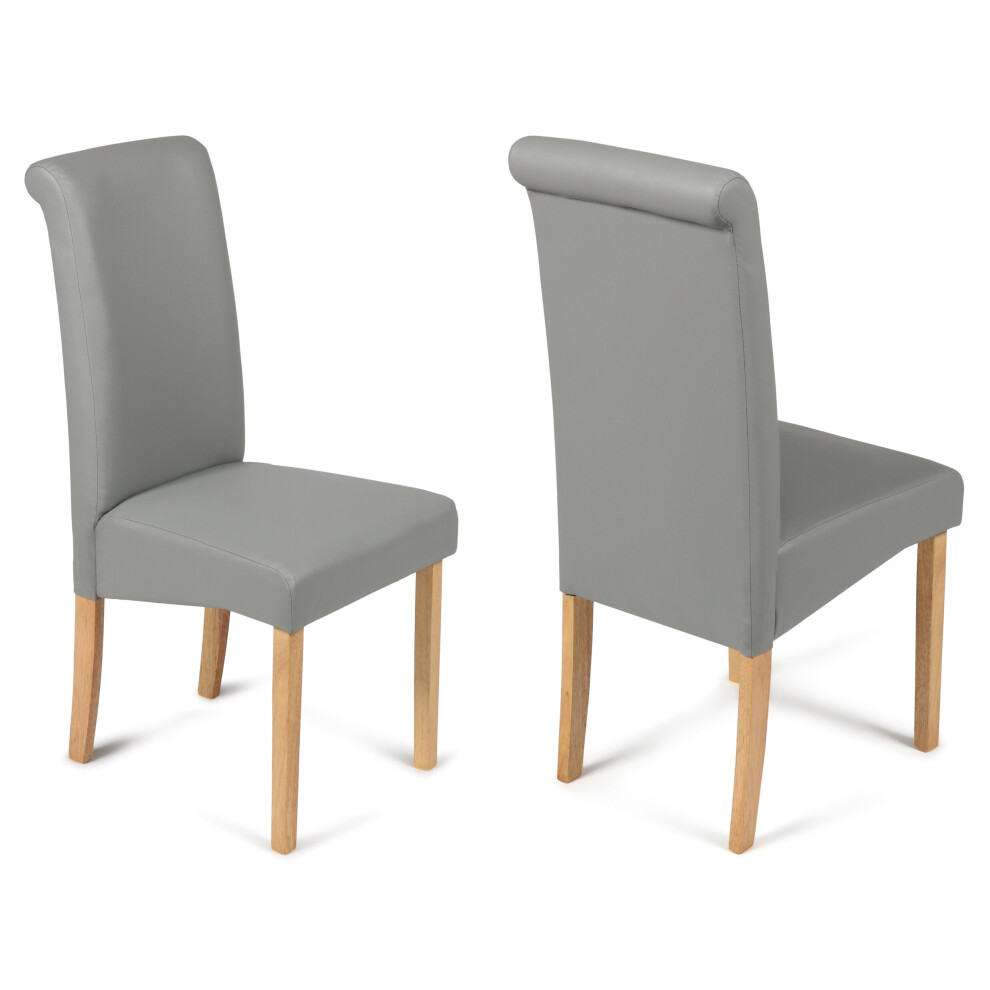 2 Grey Dining Chairs Faux Leather Scroll Top Padded Seat Dining Kitchen Roma - Image 2