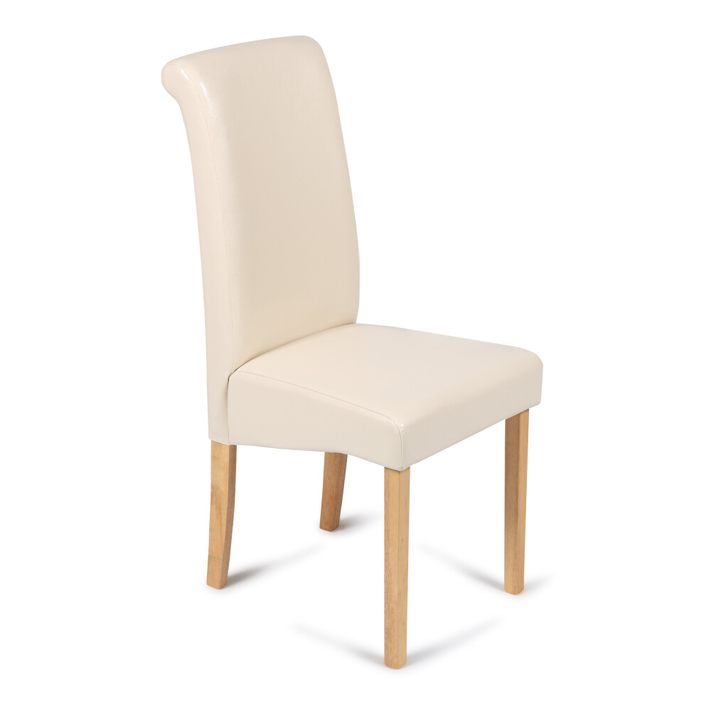 Cream Roma Dining Chair Faux Leather With Scroll Top & Light Oak Leg