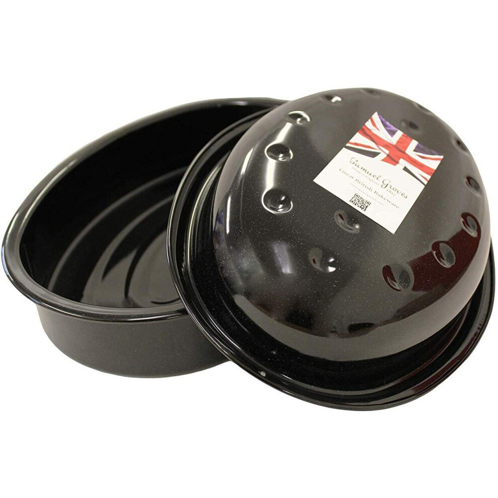 Vitreous Enamel Black Enamel Oval Roaster with Lid 33 cm