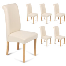 (Cream, 6) Roma Dining Chairs Faux Leather With Scroll Top & Light Oak Leg