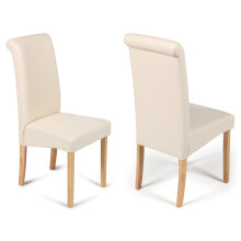 (Cream, 2) Roma Dining Chairs Faux Leather With Scroll Top & Light Oak Leg