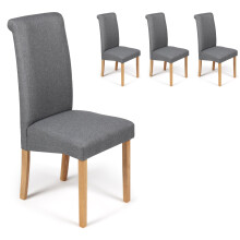 (Grey Marl Fabric, 4) Roma Dining Chairs Faux Leather With Scroll Top &amp; Light Oak Leg
