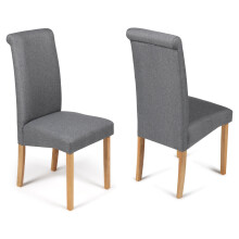 (Grey Marl Fabric, 2) Roma Dining Chairs Faux Leather With Scroll Top &amp; Light Oak Leg