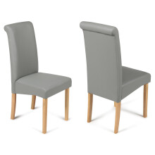 (Grey, 2) Roma Dining Chairs Faux Leather With Scroll Top & Light Oak Leg