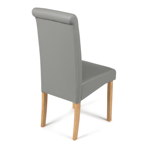 (Grey, 4) Roma Dining Chairs Faux Leather With Scroll Top & Light Oak Leg 2