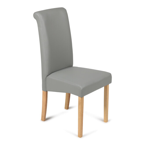 (Grey, 4) Roma Dining Chairs Faux Leather With Scroll Top & Light Oak Leg 1