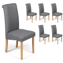 (Grey Marl Fabric, 6) Roma Dining Chairs Faux Leather With Scroll Top &amp; Light Oak Leg