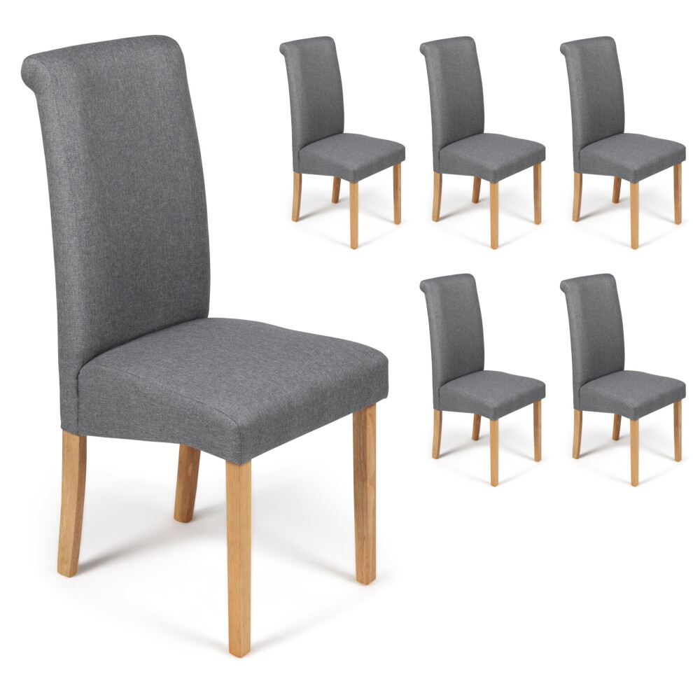 Your Price Furniture ( Marl Fabric, 6) Roma Dining Chairs Faux Leather With Scroll Top & Light Oak Leg Grey
