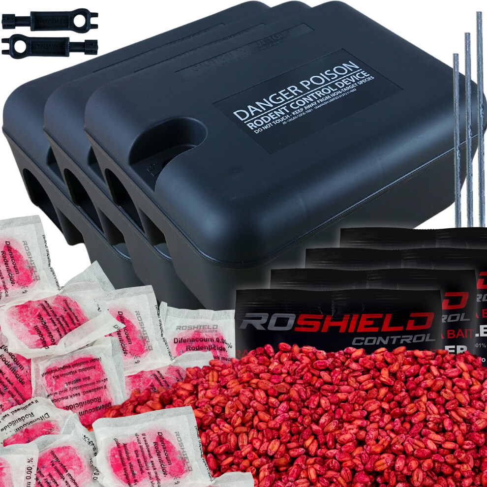 (3 Box Control Kit) Roshield Multi-Bait Rat & Mouse Poison Box Kit