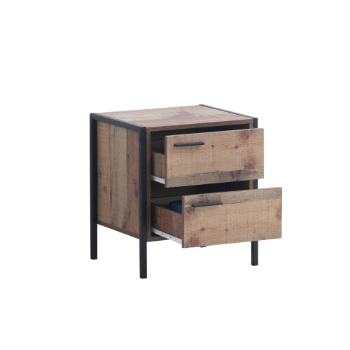 Timber Art Design UK Stretton Urban Bedside Lamp Table with 2 Drawers Rustic Industrial Oak Effect 1