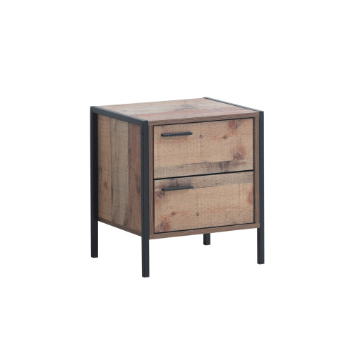 Timber Art Design UK Stretton Urban Bedside Lamp Table with 2 Drawers Rustic Industrial Oak Effect 2