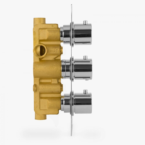3 Dial 2 Outlet Concealed Thermostatic Shower - Round- Refined valve 1
